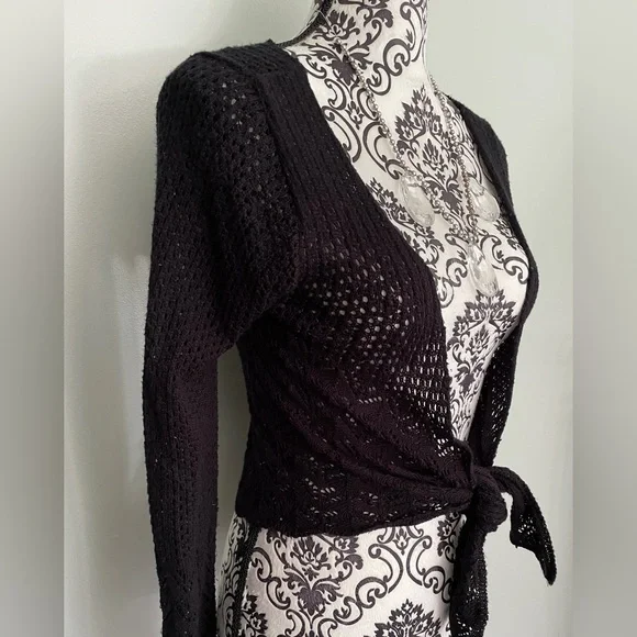 Y2K Rave Black Knit Cropped Shrug Cardigan Women’s Sz. Small 2000s VTG USA Made - Picture 2 of 14